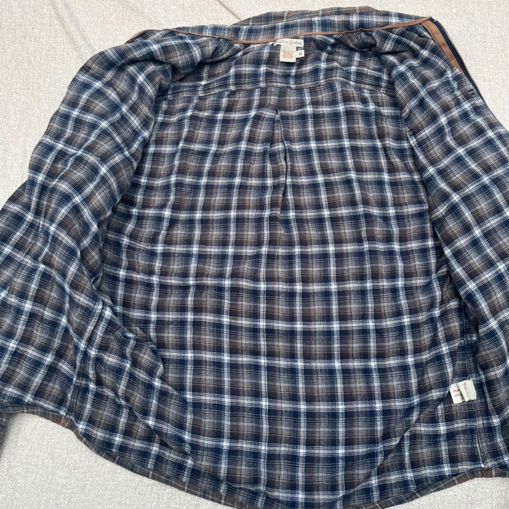Carbon2Cobalt Mens Brown Blue Plaid Full Zip Flannel Shirt Jacket Size M Cotton - Picture 4 of 9